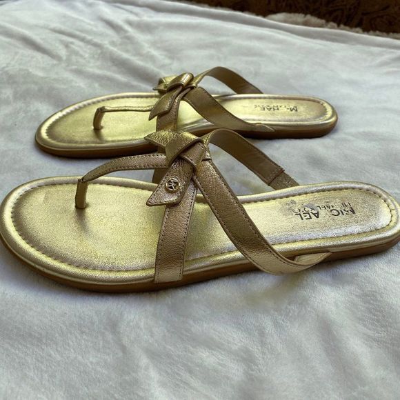 MICHAEL KORS Women Metallic Gold Bow Sandals - NEW NWOB - Picture 6 of 12